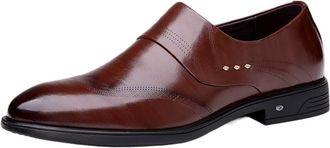 Generic Oxford Shoes for Men Slip On Wing tip Burnished Toe Vegan Leather Anti-Slip Slip Resistant Block Heel Walking(Brown,6.5 UK)