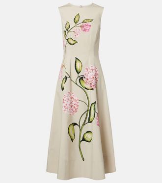 Oscar De La Renta Vestido midi Porcelain de popel&iacute;n en mezcla de algod&oacute;n
