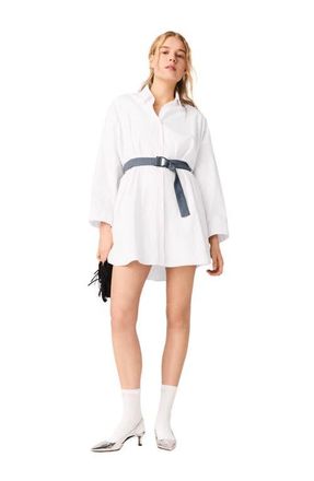 Maje Shirt dress with contrast belt in White at Nordstrom, Size 36 Eu