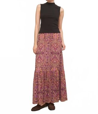 En Cr&egrave;me Paisley Print Tiered Maxi Skirt In Purple Multi