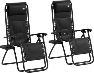 OUTSUNNY 2 Pcs Zero Gravity Lounger Folding Recliner Chair W/ Cup Holder - Black | TJ Hughes