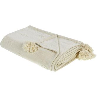 Beliani Beliani - Bedspread Decorative Throw Bedding Cotton Chenille 200 x 220 cm with Tassels Beige Kazy