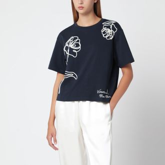 Max Mara T-shirt boxy in cotone blu con stampa