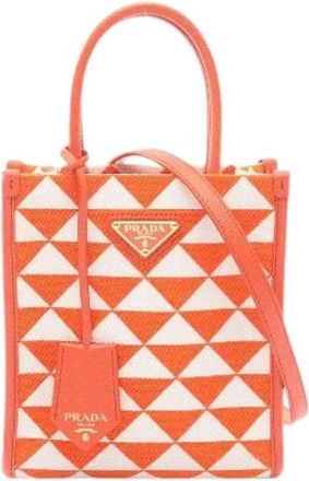 Prada Pre-owned Tote Bags, female, Orange, Size: ONE SIZE Pre-owned Triangolo Jacquard Saffiano Leather 2way Handbag
