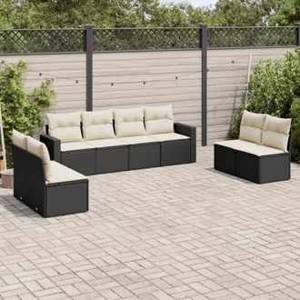 vidaXL Vidaxl - Set De Sof&aacute;s De Jard&iacute;n 8 Piezas Y Cojines Rat&aacute;n Sint&eacute;tico Negro