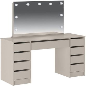 Vente-Unique Mobile trucco doppio con specchio con LED 9 cassetti Beige - JENEMI