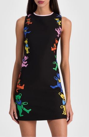 Alice & Olivia x Grateful Dead Clyde Fitted Sheath Minidress in Grateful Bears Black at Nordstrom, Size 4