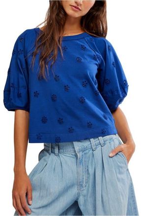 Free People Jessie Eyelet Puff Sleeve Top in Navy Combo at Nordstrom, Size X-Large