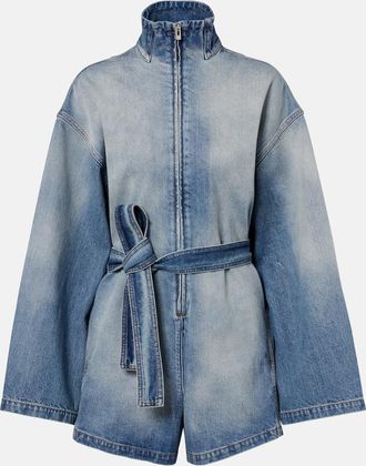 Alaia Ala&iuml;a Belted cotton denim romper