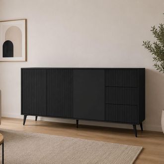 Dmora Credenza Lenasi, Aparador 2 Estantes, 3 Cajones, 3 Puertas, 179x40x98h Cm Negro Antracita
