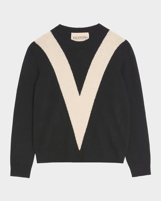Valentino Garavani Men & apos;s Wool Inlaid V Crewneck Sweater