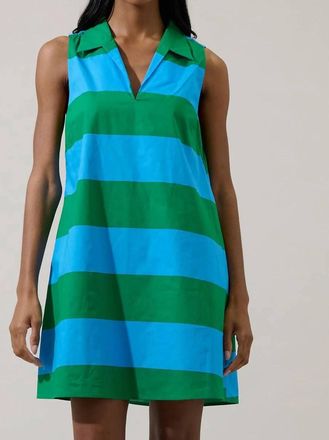 Sugarlips Valady Striped Collared Shift Dress In Blue Green Stripe