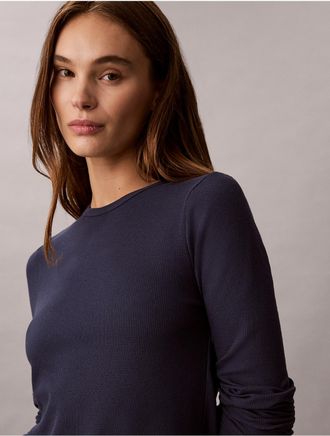 Calvin Klein Womens Classic Comfort Cozy Waffle Sleep Top - Blue - XL