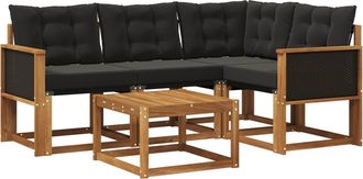 vidaXL Conjunto De Sof&aacute;s De Exterior 5 Uds. Natural Y Negro Vidaxl