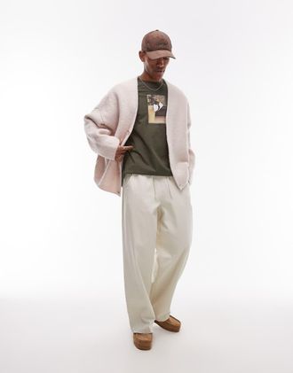 Topman twill pull on pants in washed ecru-Neutral