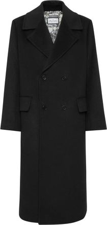 Philipp Plein Herringbone Wool Double-Breasted Long Coat - Heren - Mantel - Zwart - XL - Wol - Jassen