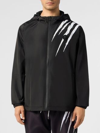 Plein Sport Giacca a vento in nylon con cappuccio e logo posteriore a contrasto