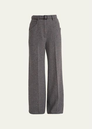 Gabriela Hearst Norman Herringbone Belted Straight-Leg Pants