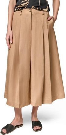 DKNY Pleated Crop Linen Blend Pants in Fawn at Nordstrom, Size 16