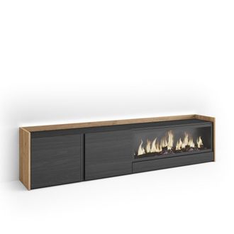 Skraut Home Mueble tv efecto madera negro roble 212x35x50cm chimenea efecto fuego