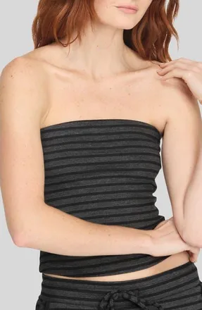 Project Social T Thea Striped Tube Top in Charcoal Black at Nordstrom, Size X-Small