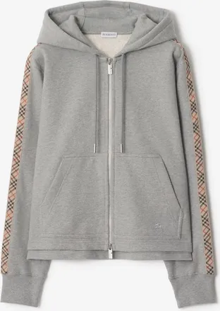 Burberry Check Trim Cotton Zip Hoodie