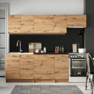 Dmora Cocina Completa Urzulei, Conjunto Compacto Y Funcional Con Puertas Y Caj&oacute;n, Nudos De Roble