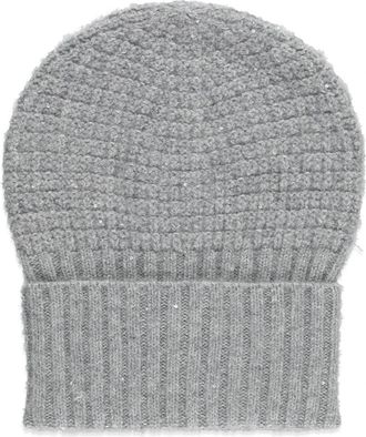 Fabiana Filippi Paillettenversierde Geribbelde Beanie - Dames - Hoeden - Grijs - ONE Size - Pailletten - Accessoires