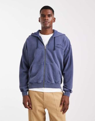 Levi's Two Horse - Felpa con cappuccio blu medio taglio corto con zip