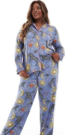 Chelsea Peers Esclusiva Chelsea Peers Curve - Pigiama composto da maglietta a maniche lunghe e pantaloni lilla con stampa celestiale-Viola