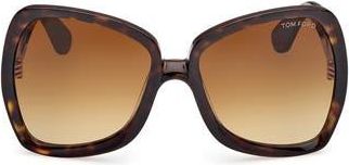 Tom Ford Jerry 60mm Gradient Butterfly Sunglasses in Shiny Havana Eco /Brown at Nordstrom Rack