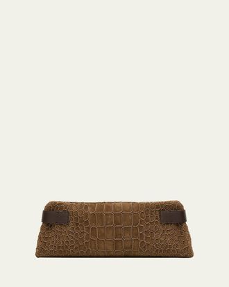 Brunello Cucinelli Essense Bead-Embroidered Suede Clutch Bag