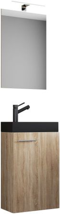 ebuy24 Ebuy24 - Set Vcm De 3 Piezas Lavadero Para Invitados Wc Ba&ntilde;o Para Invitados Lavabo Con Espejo Set De Ba&ntilde;o - Slito Sp-bl (sonoma Roble)