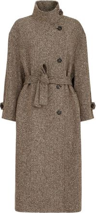 Brunello Cucinelli Sparkling Virgin Wool Chevron Belted Coat With Monili