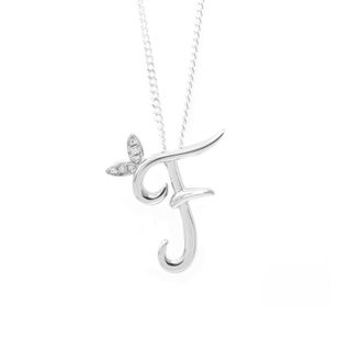 Say It With Winged Diamond Initial Necklace - Sterling Silver - F/18 | Size: 18 inches