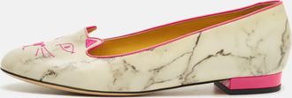 Charlotte Olympia Grey/pink Leather Cheeky Kitty Smoking Slippers