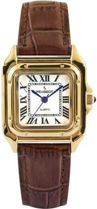Peugeot Slim Leather Tank Watch- 36MM in Gold Brown at Nordstrom