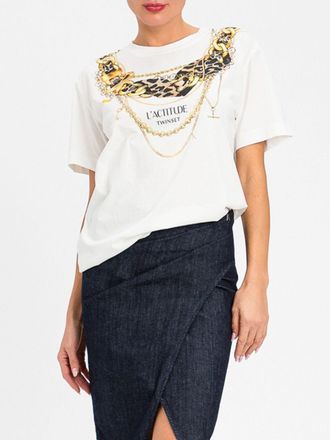 Twin-Set T-shirt in cotone con stampa grafica e logo