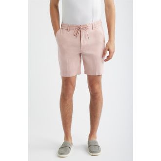 BOSS Kane Flat Front Linen Blend Drawstring Shorts in Light Pastel /Pink at Nordstrom, Size 32