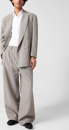 Emporio Armani Mens Textured virgin wool barrel-leg pants