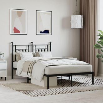 Berkfield Home Metal Bed Frame with Headboard Black 120x200 cm | Size: Small Double