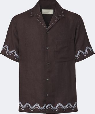 Frescobol Carioca Alves embroidered linen bowling shirt