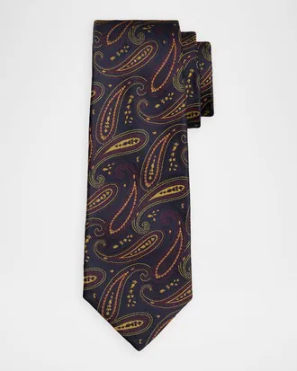 Kiton Men & apos;s Silk Woven Paisley 7-Fold Tie