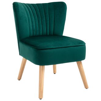 HOMCOM Velvet Accent Chair Occasional Tub Seat Padding Curved Back with Wood Frame Legs Home Furniture Green | TJ Hughes Grey