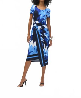Joseph Ribkoff Tropical Print Asymmetrical Dress In Blue/vanilla