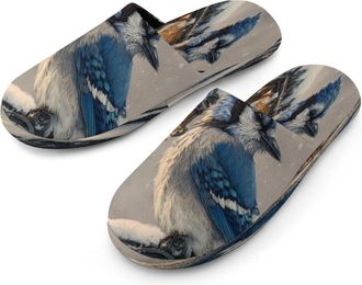 Generic Blue Jay Bird Old Street Mens Cozy Memory Foam Slippers Warm Cotton House Shoes Comfy Slipper for Indoor Outdoor