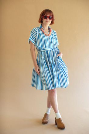 Kalalou Striped Shirt Dress With Tie Sash