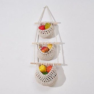 OEM Cesta Colgante Para Frutas, Con 3 Niveles, Cestas De Pared De Yute, Cestas Colgantes Para Frutas Y Verduras, Cesta De Pared, Dormitorio, Blanco
