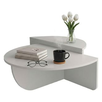 Dmora Dmora - Mesa De Caf&eacute; Canopus, Mesa De Centro Baja, Revistero Para Sof&aacute;, Estante De La Sala De Estar, 90x90h35 Cm, Blanco, Con Embalaje Reforzado