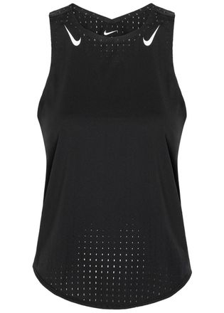 Nike Aeroswift Dri-fit Adv Perforated Jersey Running Vest - Black And White - Xxs (UK4 / Xxs)